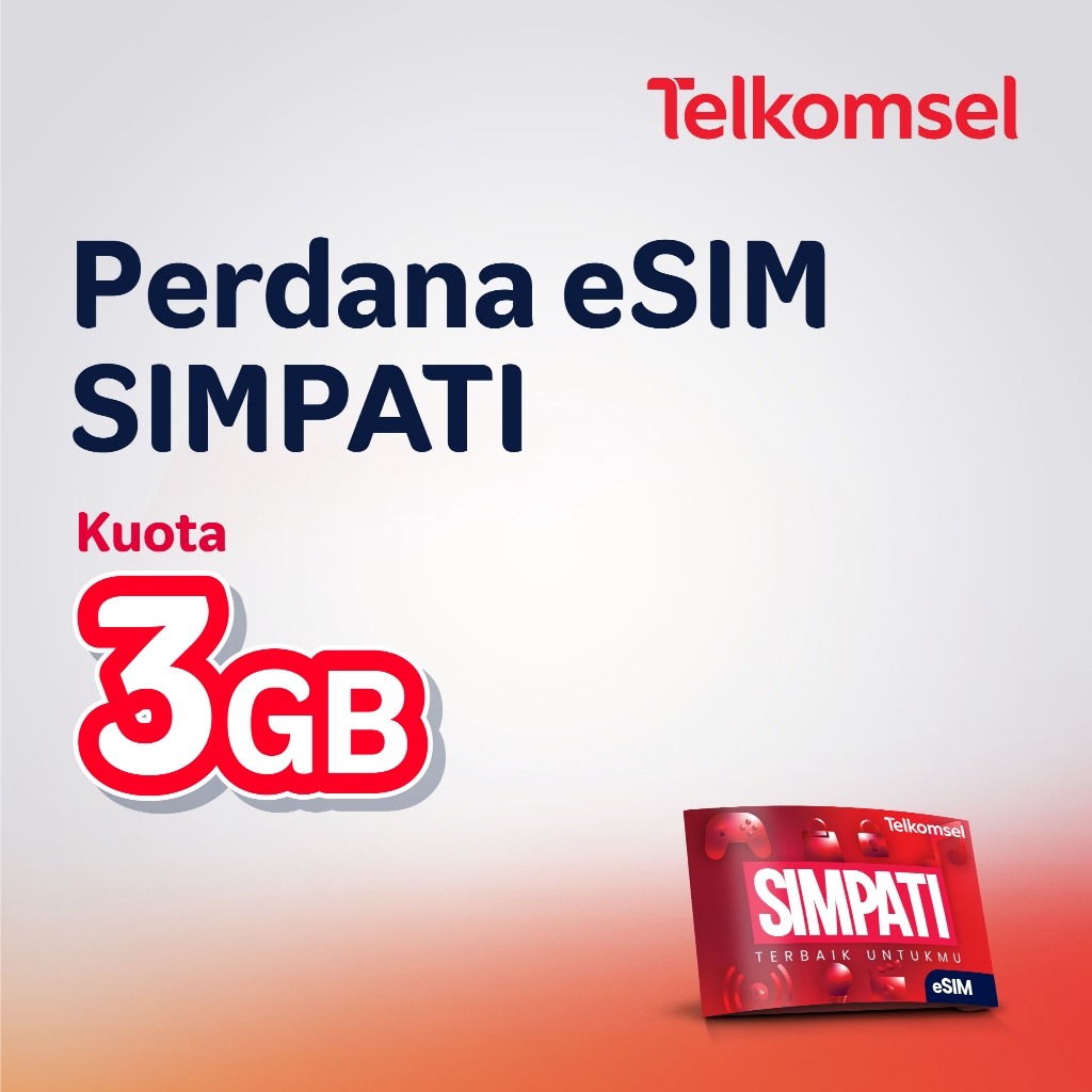 Perdana eSIM SIMPATI #TerbaikUntukmu PraBayar Telkomsel - Bulanan 30 Hari 3GB Kuota Nasional