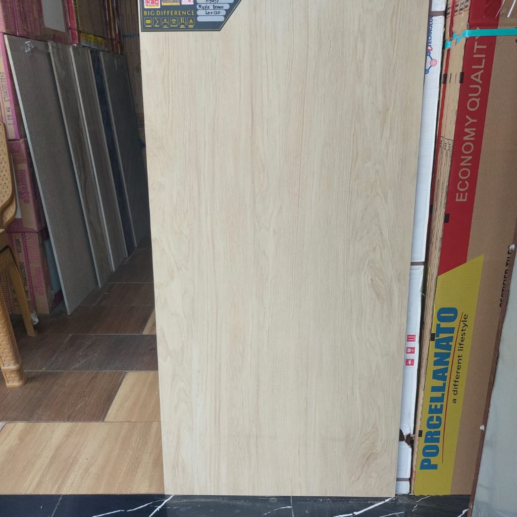 Granit lantai 60x120 motif kayu mapel brown ikad