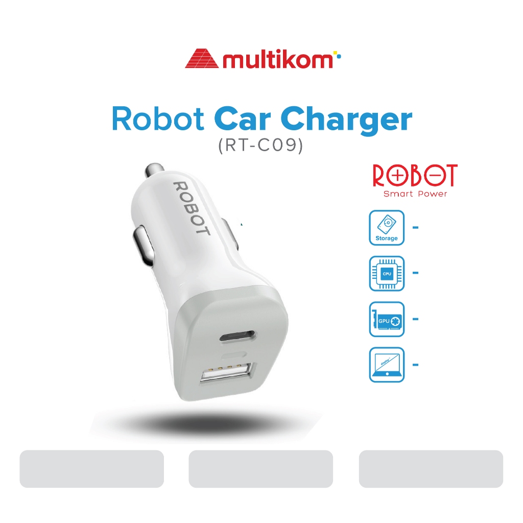 ROBOT RT-C09 Car Charger Colokan Mobil - 2 Port USB & Type C