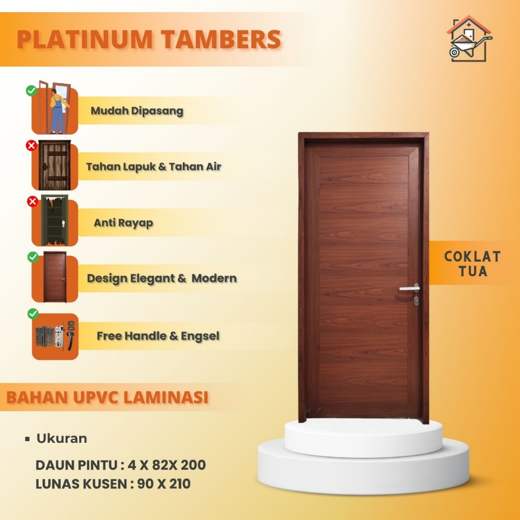 PINTU UPVC LAMINASI TEMBERS || UKURAN 90X210CM || KOKOH PINTU UTAMA