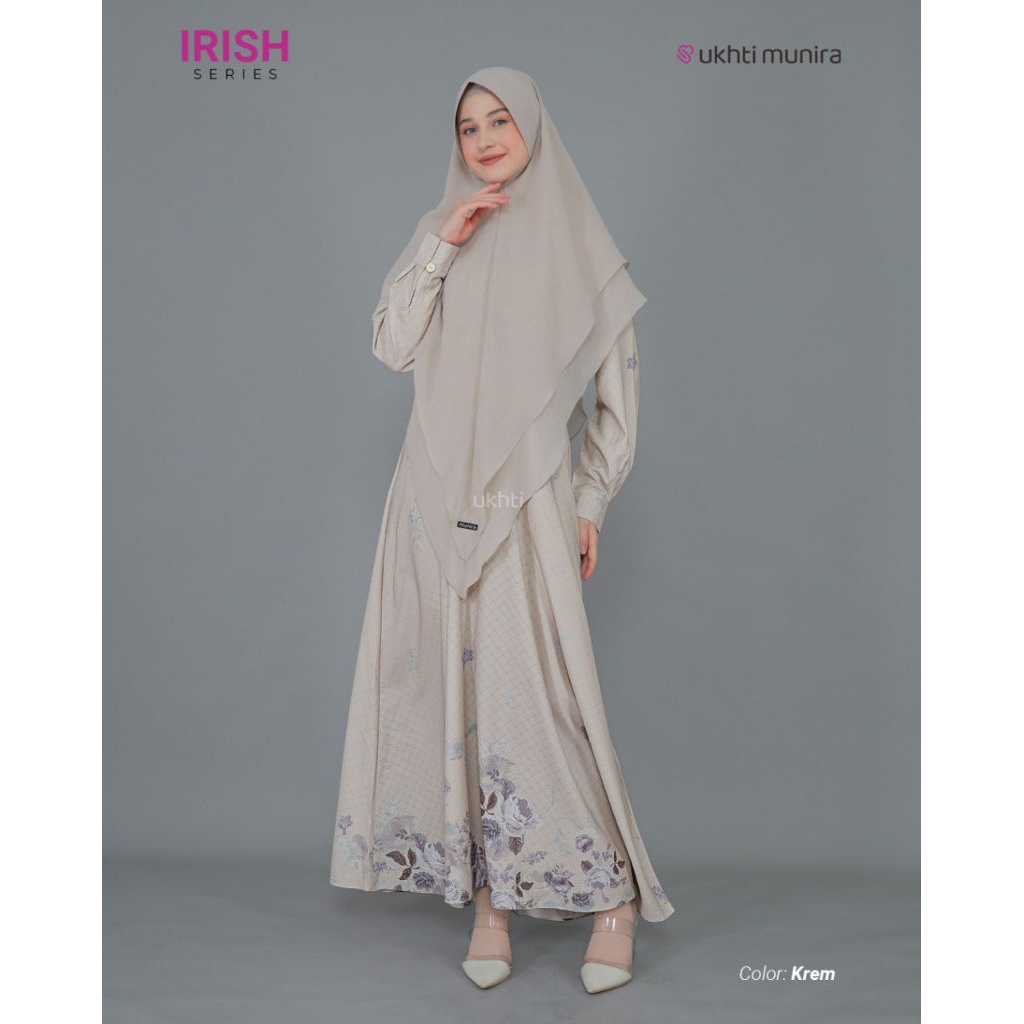Irish Krem Gamis Bunga Wanita Dewasa Terbaru 2025 Jumbo Kekinian Buat Lebaran Ukhti Munira Elegan Me