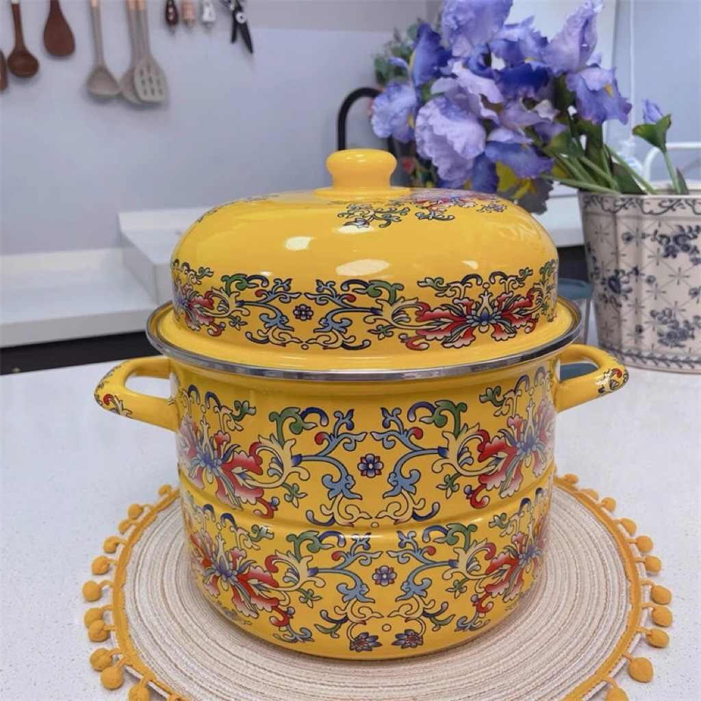 Dandang Kukusan Aestetik Enamel Tebal ( 2 Tingkat )
