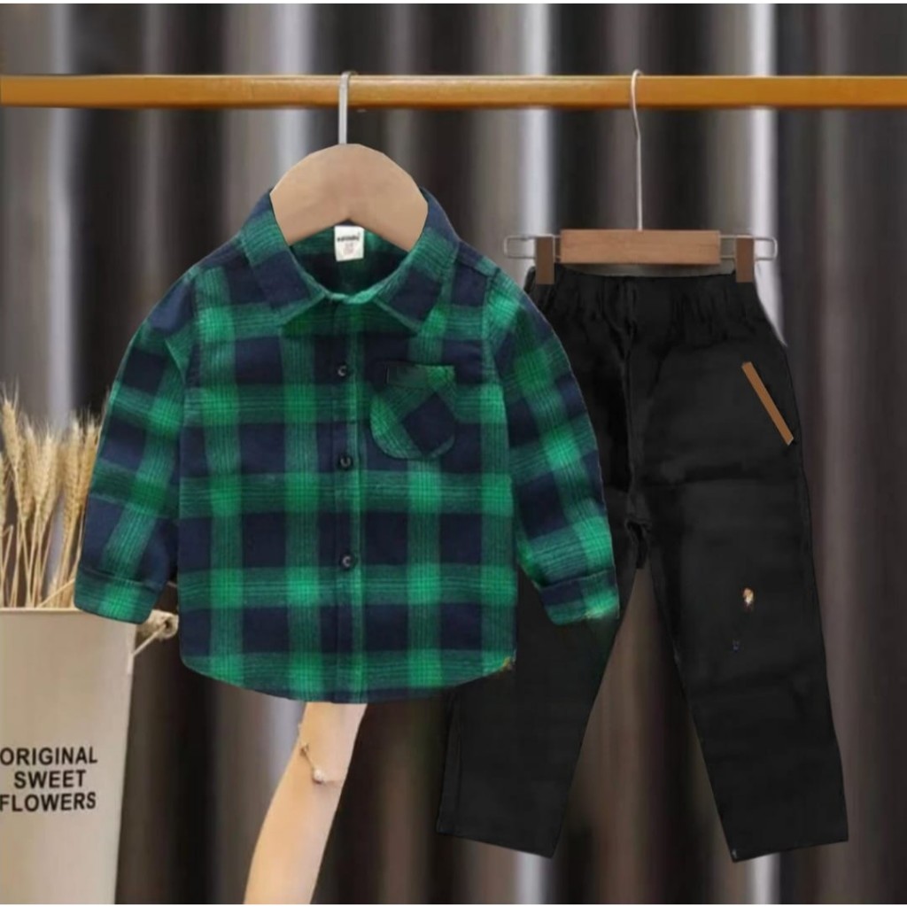 COD / STELAN ANAK FLANEL + CINOS WARNA HIJAU USAI 1 TAHUN - 12 TAHUN