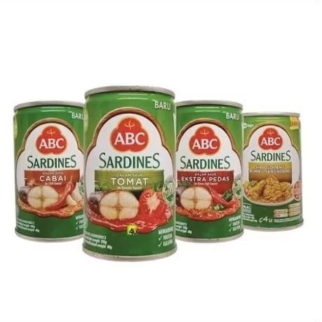 

Sarden Kemasan Kaleng Kecil 155g ABC Sardines Varian Tomat Cabai Extra Pedas Serundeng