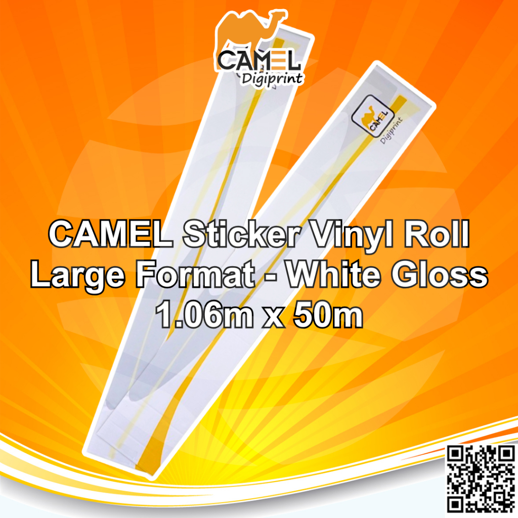 

Camel Sticker Vinyl Roll Indoor Outdoor Digital Print Inkjet Eco Solvent UV Stiker White Gloss Panjang 50 m Lebar 1.06 m - Roll