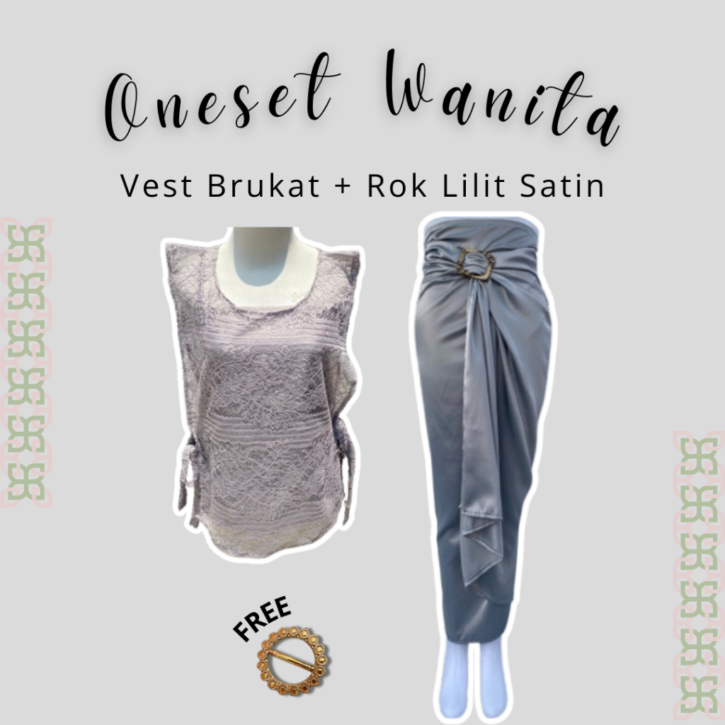 Set Vest Brukat dengan bawahan lilit polos bahan nyaman dipakai Set Rompi Vest Brukat Baju Setelan W