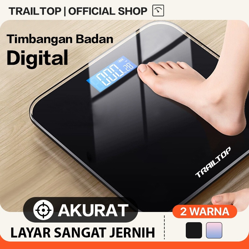 TrailTop Timbangan Badan Digital Scale Kaca Pengukuran Akurat Timbangan Layar LCD Berat Max 180kg