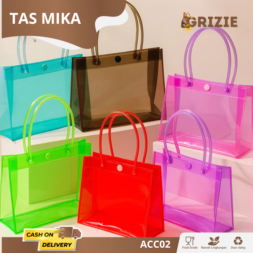 

Tas Mika PVC / Tas Mika PVC Transparan / Tas Bening / Tas Transparan / Tas Hampers / Goodiebag Transparan / Goodiebag Bening I ACC02
