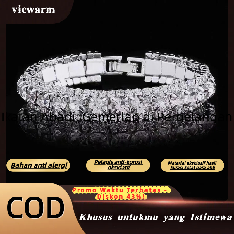 Gelang Titanium Anti Karat Wanita Berlian Emas Putih Gelang Kristal Manik Manik Aesthetic