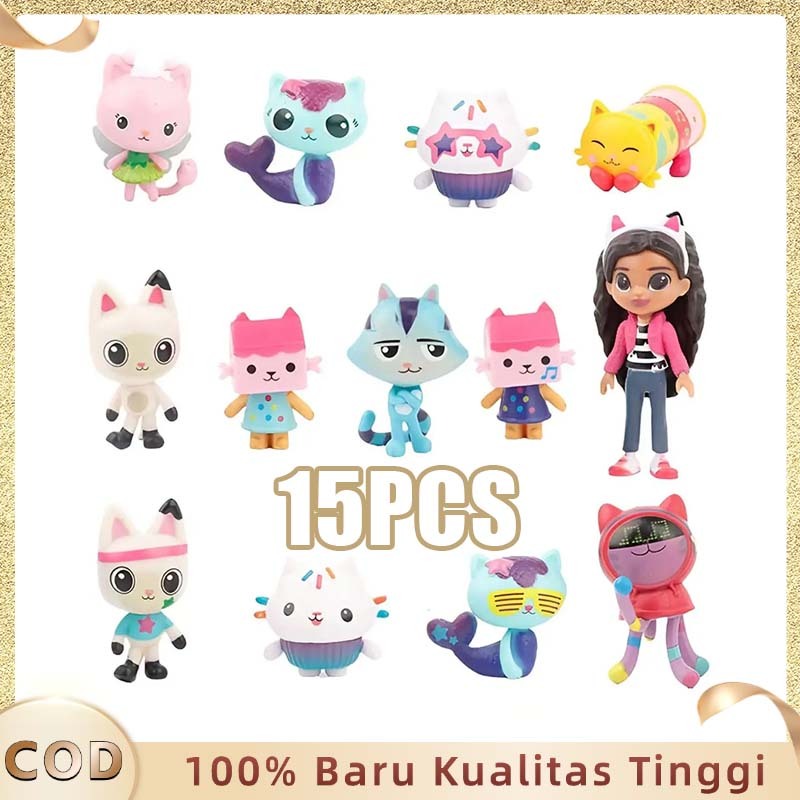 Mainan Gabby Dollhouse 15pcs Figur Kue Kucing Aksesori Rumah Boneka