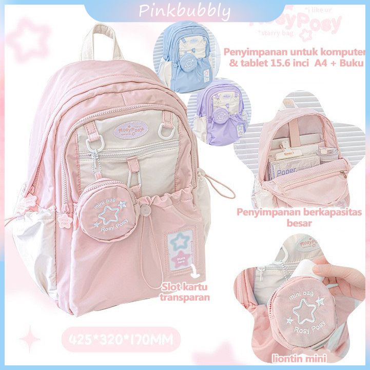 HomeEssentials1- Pinkbubbly.Tas sekolah wanita lucu ransel serut siswa perempuan volume tinggi rasa
