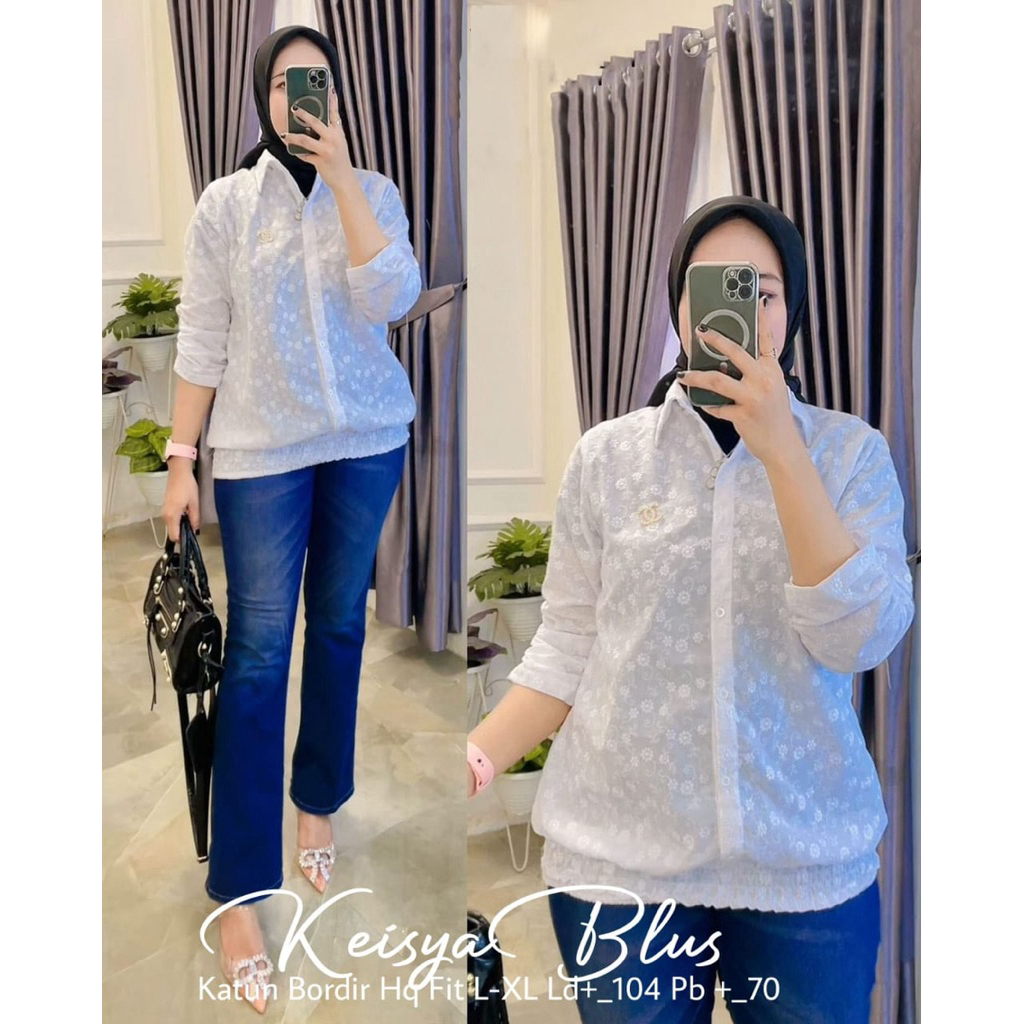 Atasan Blouse Putih Wanita / Katun Bordir HQ / Bestseller