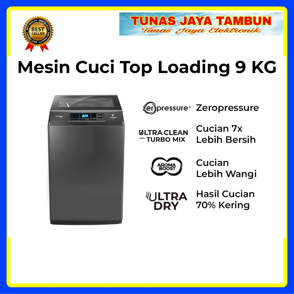 MESIN CUCI POLYTRON PAW 9028Y / MESIN CUCI POLYTRON 1 TABUNG 9KG / POLYTRON TOP LOADING 9KG PAW9028Y
