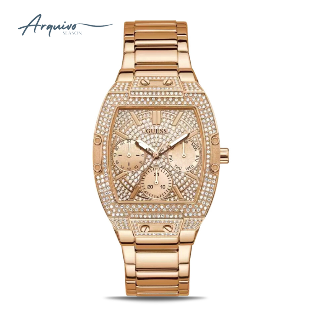 Jam Tangan Guess Wanita Raven Chronograph Rose Gold Stainless Steel Mewah Original GW0104L3