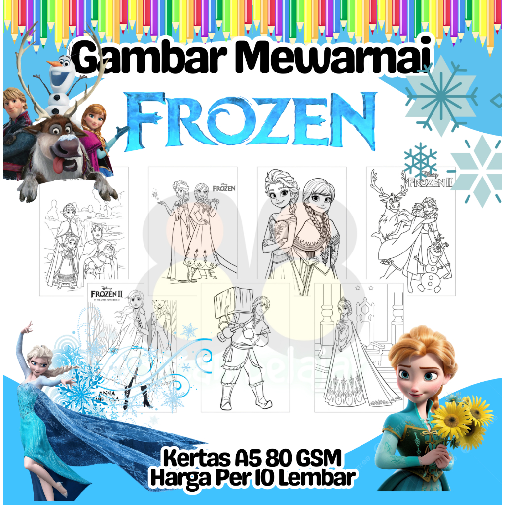 

10 Lembar Kertas A5 Gambar Mewarnai Tema FROZEN ELSA ANNA Termurah - Anak Anak TK SD PAUD Remaja