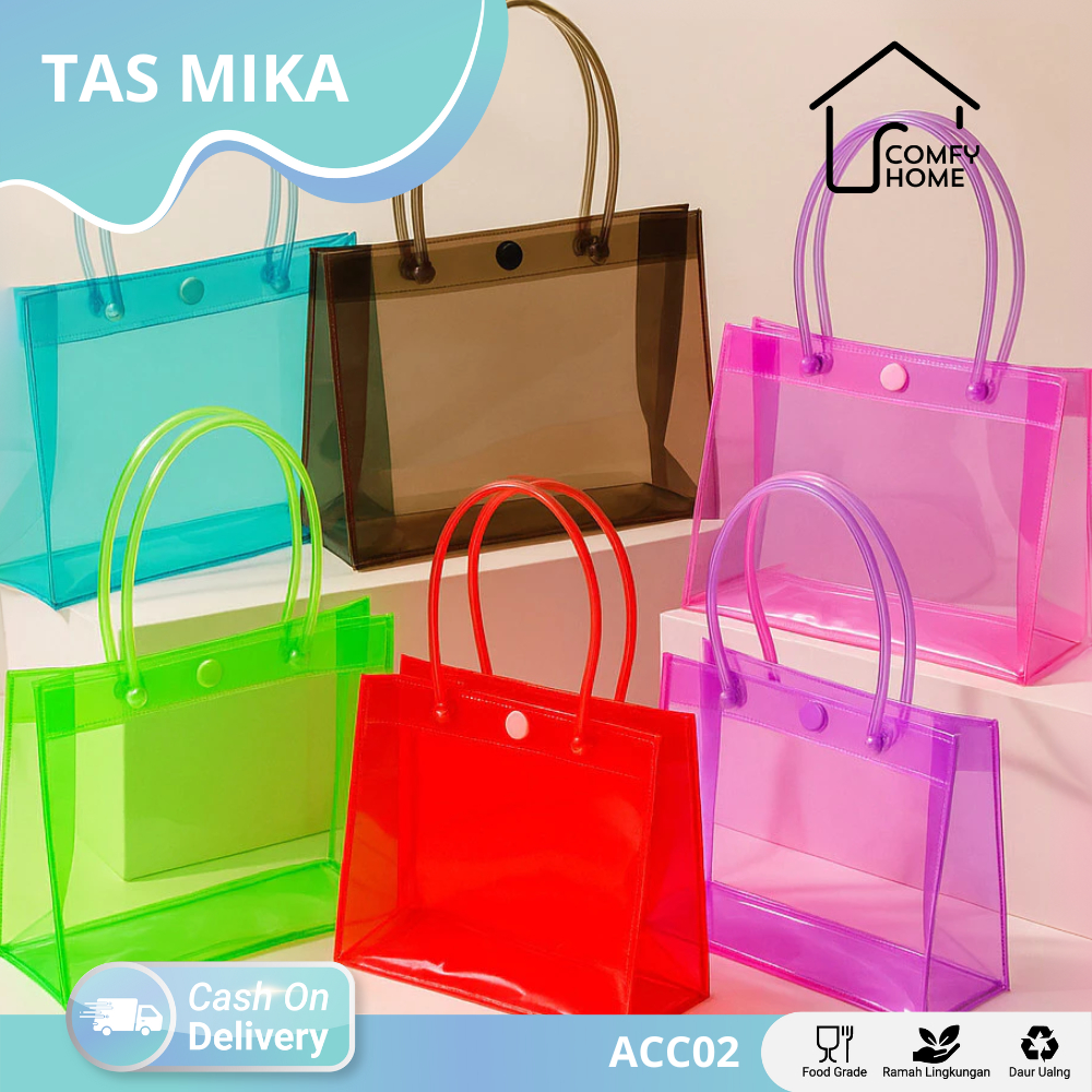 

Tas Mika PVC / Tas Mika PVC Transparan / Tas Bening / Tas Transparan / Tas Hampers / Goodiebag Transparan / Goodiebag Bening I ACC02