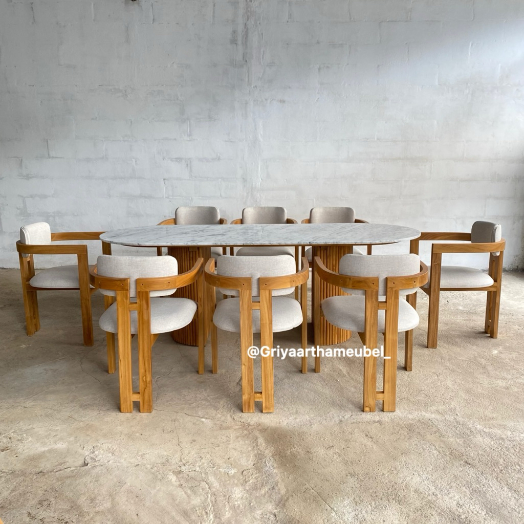 Meja makan set kursi 8 top meja marmer carrara meja makan minimalis terbaru