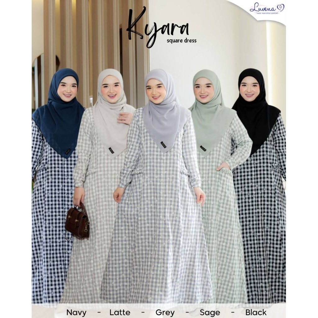 Kyara Dress by Luvena Gamis Katun Premium Motif Kotak-Kotak Printing Mini Flower Gamis Jumbo Muslima