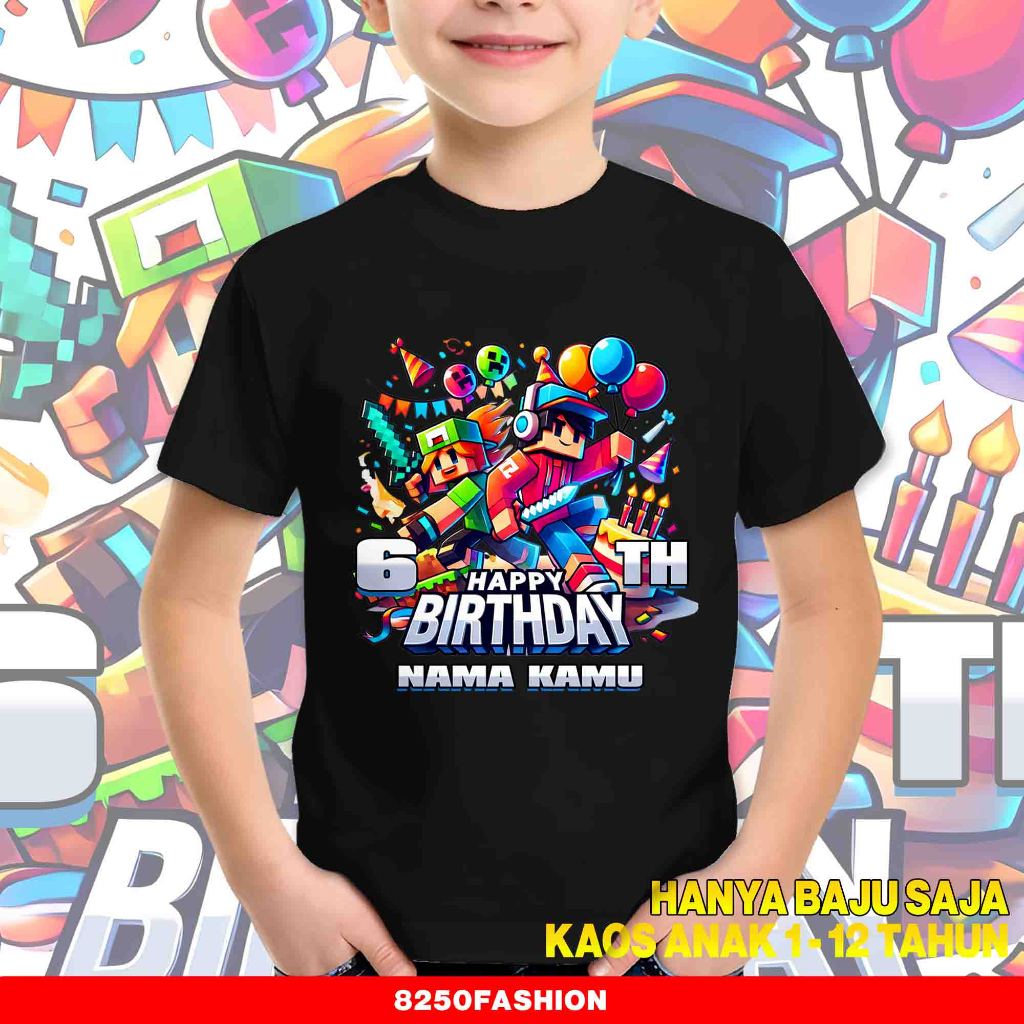 Kaos Anak Custom Ulang Tahun Motif Roblox Terbaru Baju Distro Cutom Nama dan Umur Anak Cewe Cowo Uni