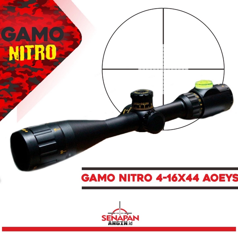 KODE G7B GAMO NITRO 416X44 AOE  TELESKOP TERLARIS TELESKOP GAMONITRO 416X44 AOE RETIKEL 2 WARNA  SUN