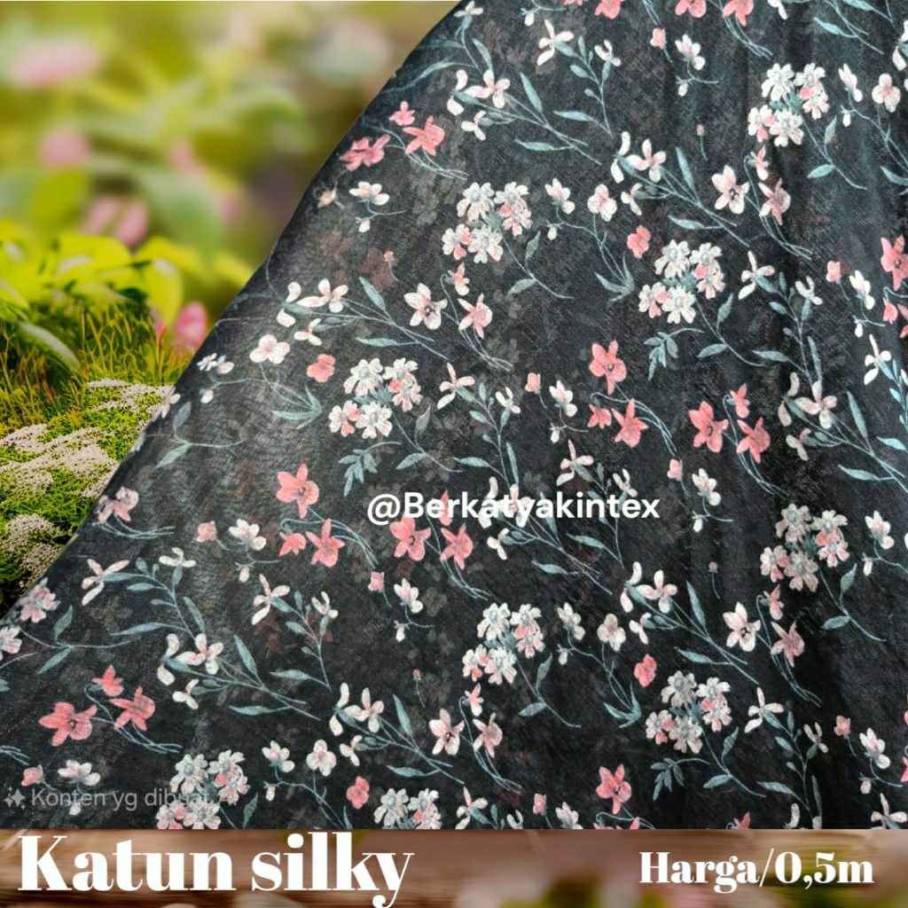 kain katun silky premium motif motif bunga kecil - kain silky motif bunga kecil - kain mukena - kain