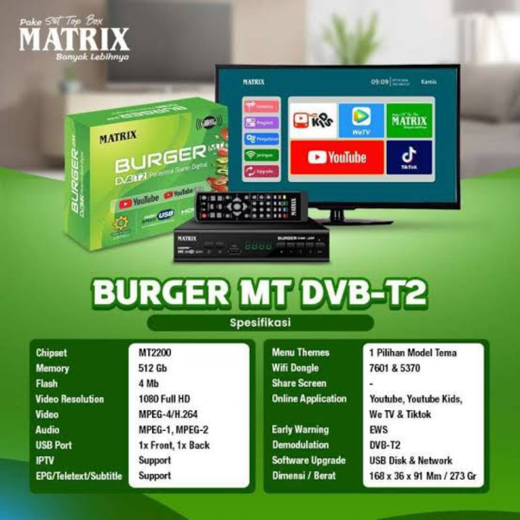 STB MATRIK BURGER , SET TOP BOX MATRIK BURGER PENGUBAH SIARAN TV ANALOG JADI DIGITAL