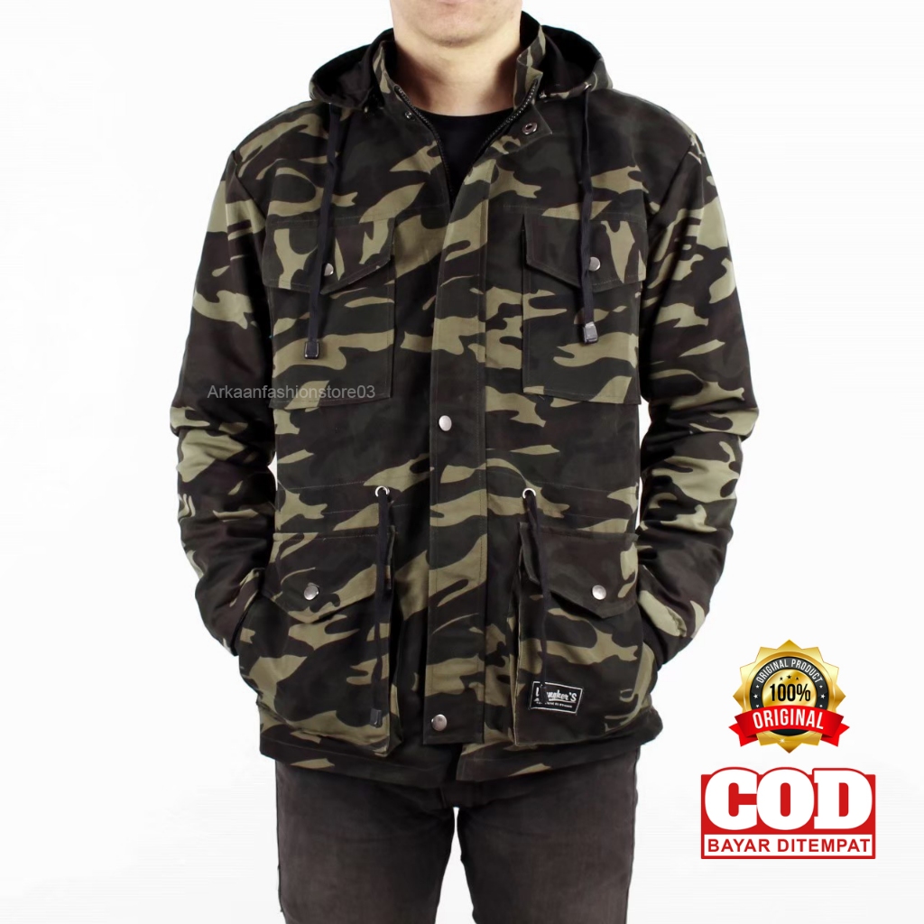 JAKET PARKA LORENG ARMY CAMO PRIA DEWASA | JAKET KANVAS PREMIUM M L XL | JAKET OUTDOOR MODEL TENTARA