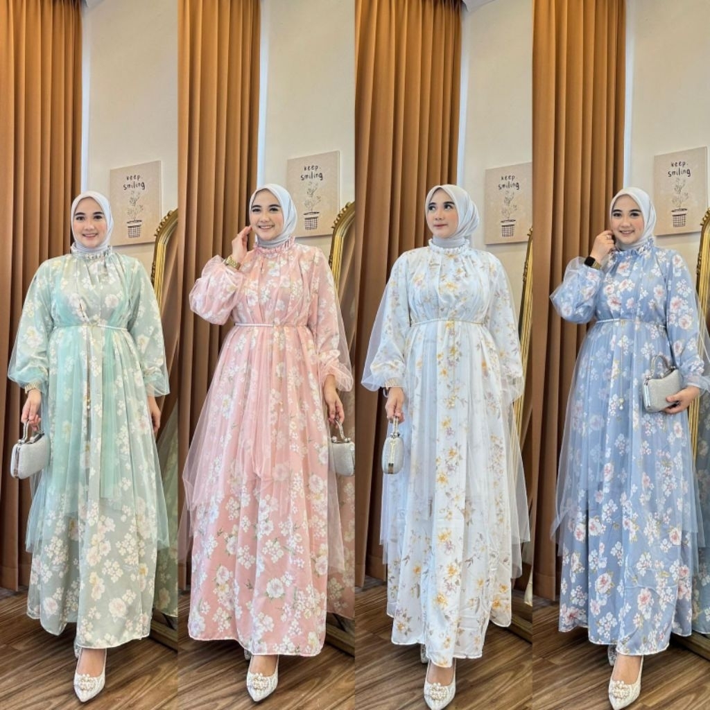MEIRILA SET 3IN1 ROMPI TILE + SILK PREMIUM + BELT / DRESS LENGAN PANJANG GAMIS WANITA