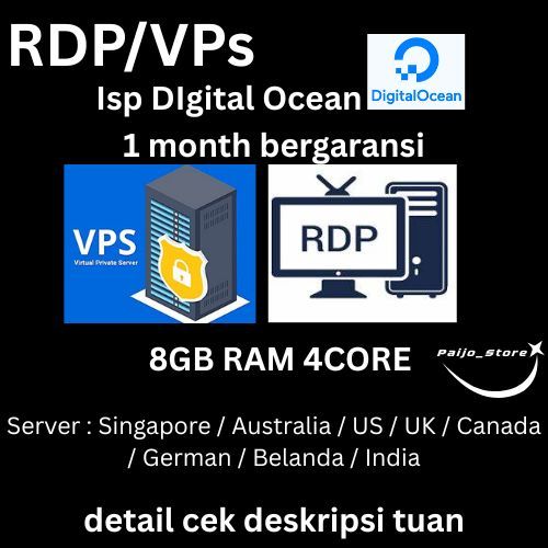 RDP/VPs 4 Core 8Gb Ram Isp Digital Ocean Murah Bergaransi