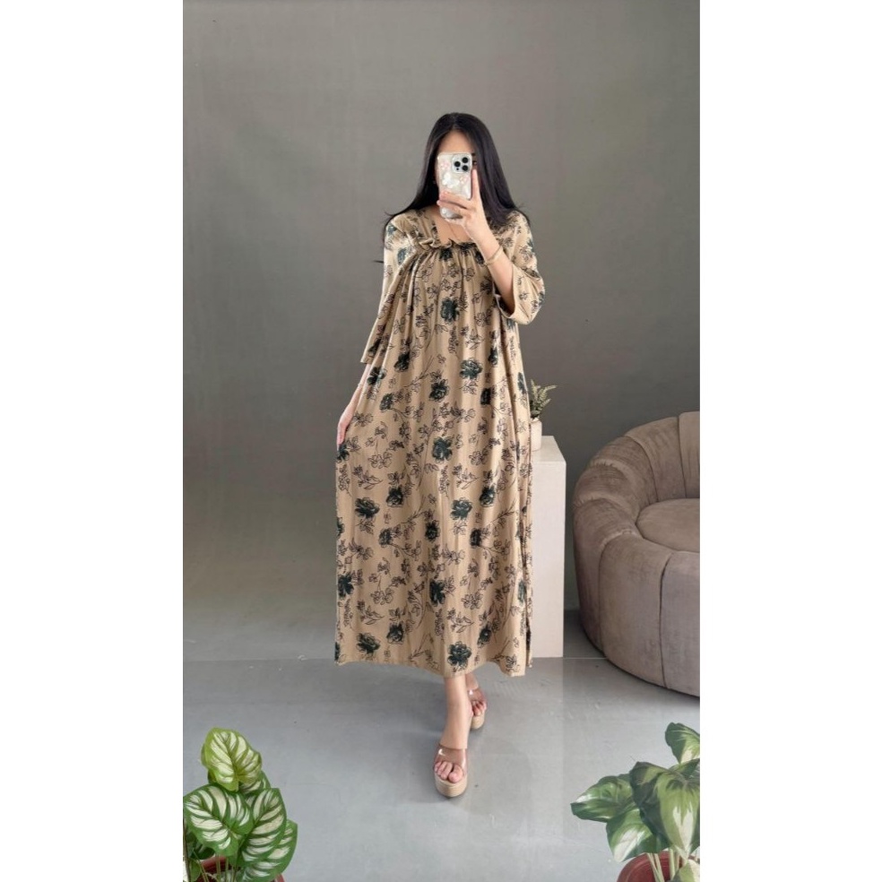 KODE J24B Longdress Fuji Daster Panjang Semata kaki Daster Fuji Lengan Panjang Motif Kekinian Simple