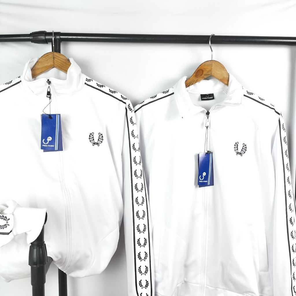 Jaket Tracktop Casual Pria FredPerry Premium White Colour/Jaket Pria Import Model Tapped Full Tag