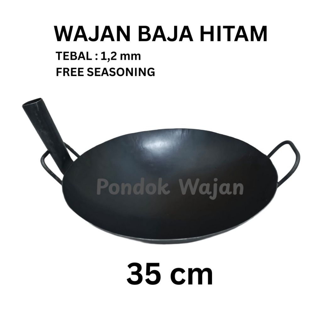 wajan baja hitam 35 cm, tebal 1,2