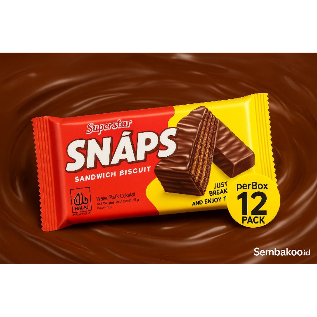 

Superstar SNÁPS Wafer Cokelat Renyah 12 Pack per Box – Cemilan Manis Lumer, Halal, Enak & Praktis