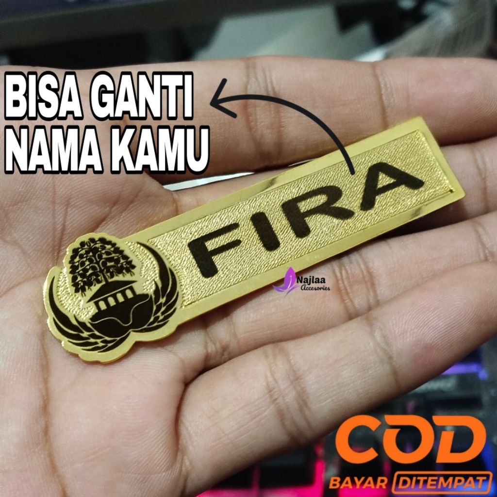 

Papan Nama Dada / Nametag Laser PREMIUM Warna Gold Magnet/peniti Grade A
