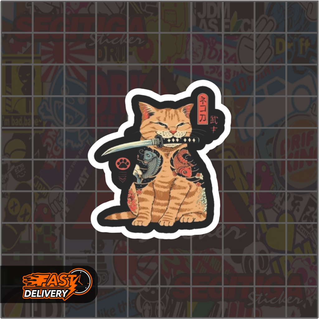 

Sticker Kucing Lucu Samurai Cat Ukuran 4.5 x 5 Cm