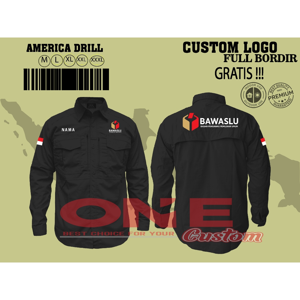 Kemeja Tactical M-Tac Full Bordir Bawaslu - Kemeja Lapangan Lengan Panjang Bawaslu Badan Pengawas Pe