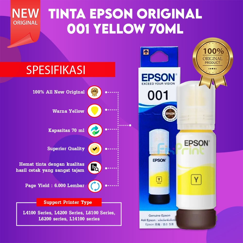 Tinta Epson 001 CMYK C13T03Y Printer L4150 L4160 L4260 L4266 L6190