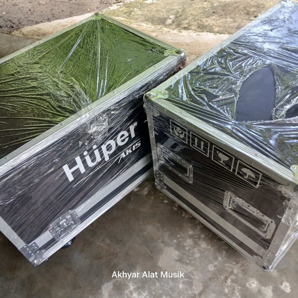 Hardcase Case Speaker Huper 15 inch Sepasang Handel 4 Include Roda Bisa di Kunci List Silver Hitam H
