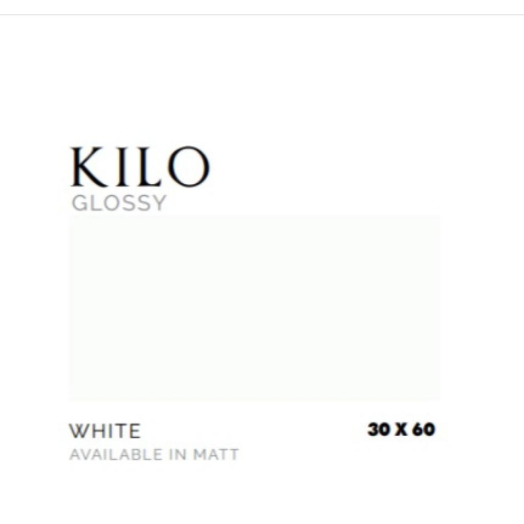 KERAMIK MERK PLATINUM TIPE KILO WHITE UKURAN 30X60 WARNA PUTIH POLOS PERMUKAAN TEKSTURE GLOSSY AVALI