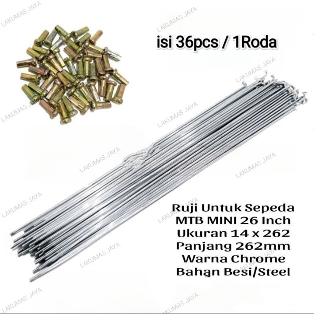 Ruji Spoke Jari Jari Sepeda 26 inch MTB CTB mini sayur Dewasa Federal Polygon Rima 14G x 262mm Grosi