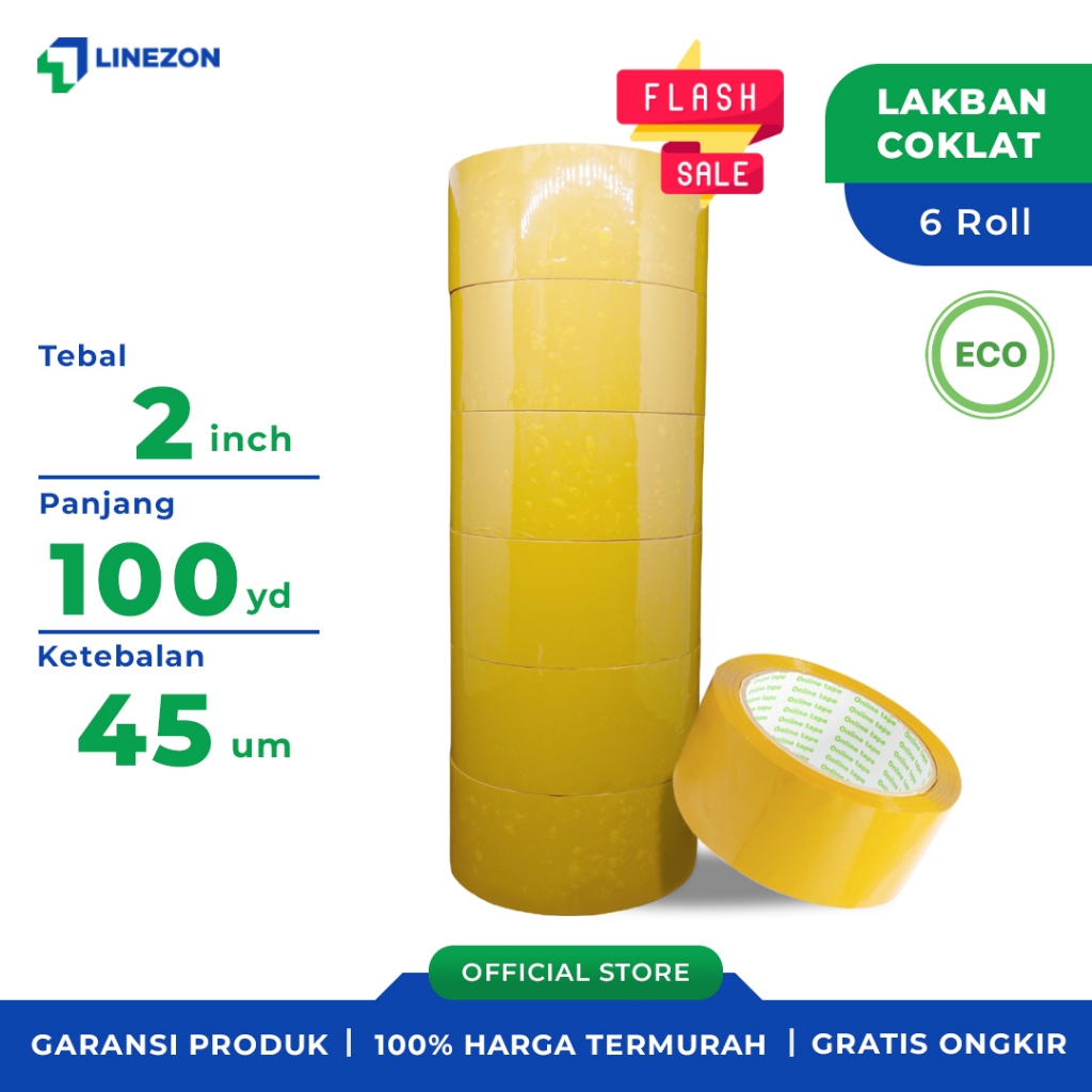 

6 Pcs Lakban Coklat 45 MM X 100 Yard ECO Lakban isolasi Merk Online Tape Kualitas Daimaru Nachi