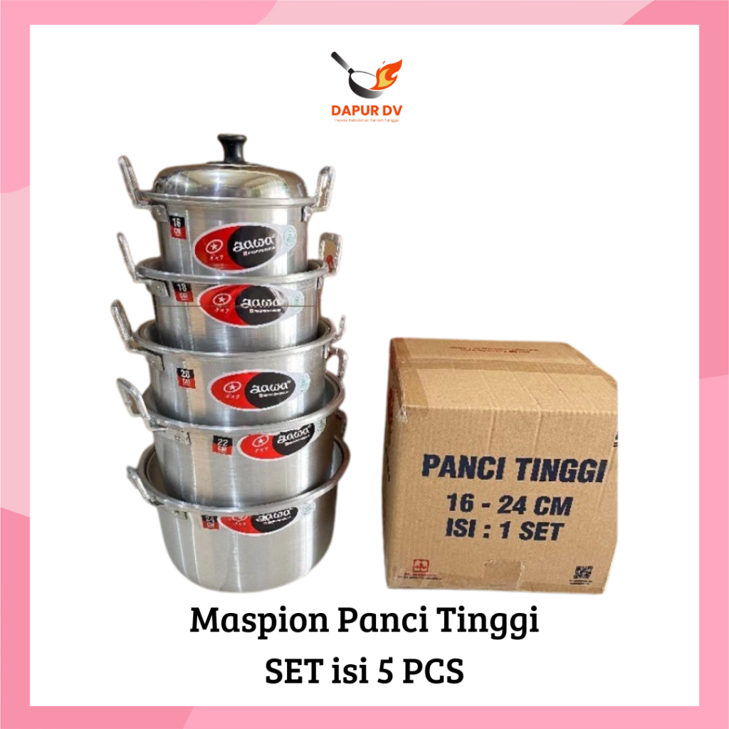 Maspion Panci Rebus TL TD Kilap Set 5 PCS - 16 18 20 22 24 CM Aluminium Tebal - DV