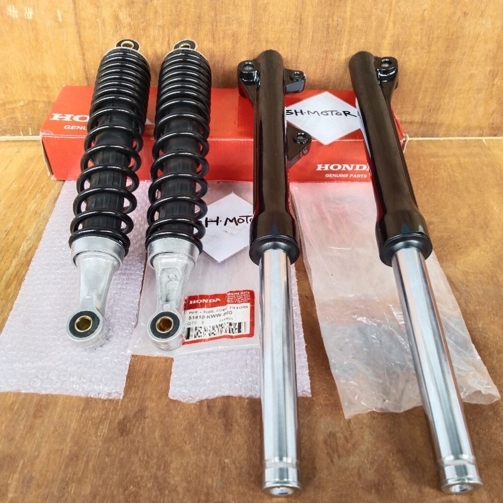 Paket Hemat,1Set Kanan Kiri As Shock Depan+ Tabung & Shockbleker Belakang Honda REVO Absolute Blade 