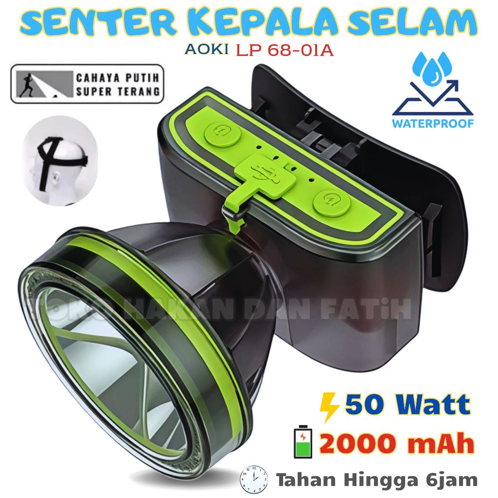 Senter Kepala Selam 50W AOKI LP 68-01A / Senter Kepala 50 Watt LED Super Terang