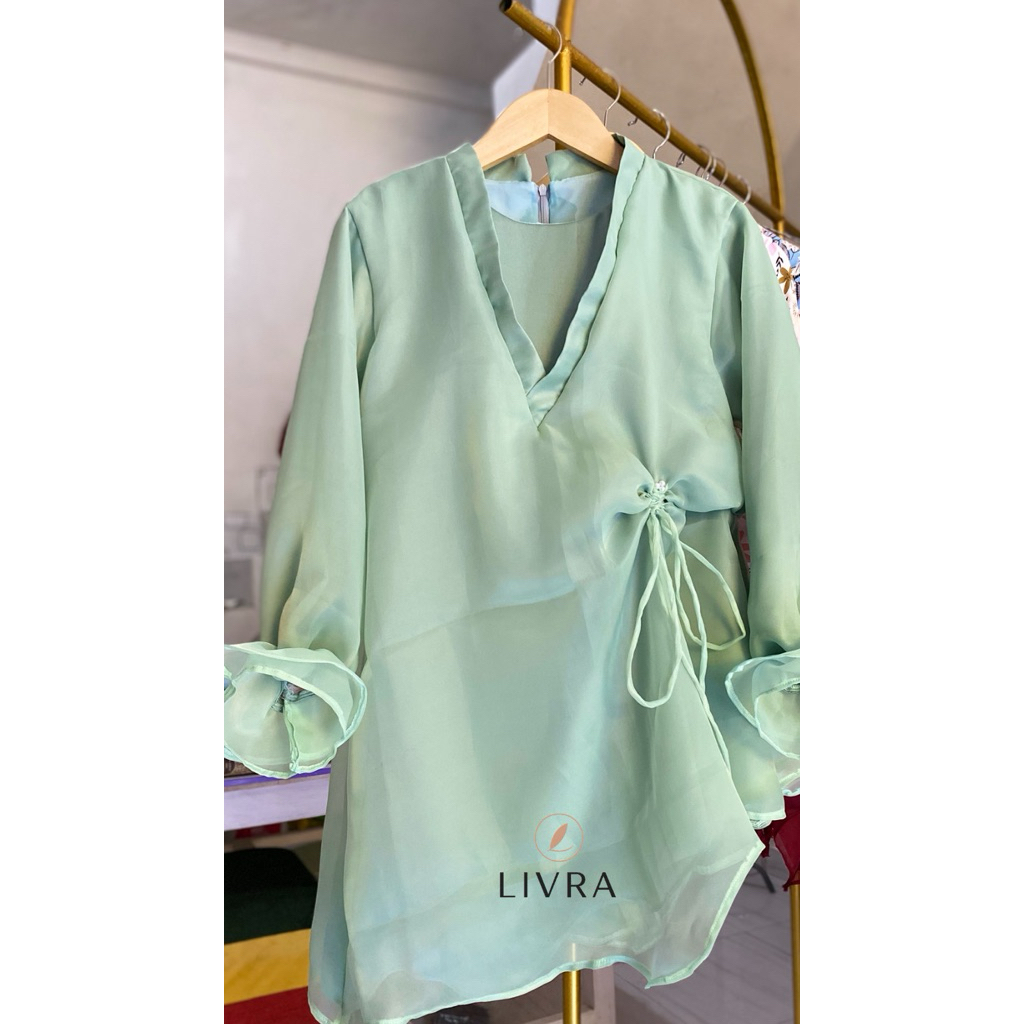 Baju Bodo Modern Bugis Wanita - Atasan Organza Elegan Lengan Panjang Model Ruffle | LIVRA