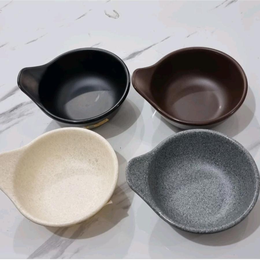 Mangkok Kecil Cekung W7604A Hitam Putih Abu Coklat Melamin Motif Tembikar Stone Series Unik Awet Kua