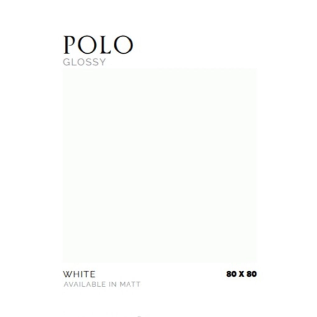 KERAMIK MERK PLATINUM TIPE POLO WHITE UKURAN 80X80 WARNA PUTIH POLOS PERMUKAAN TEKSTURE GLOSSY AVALI