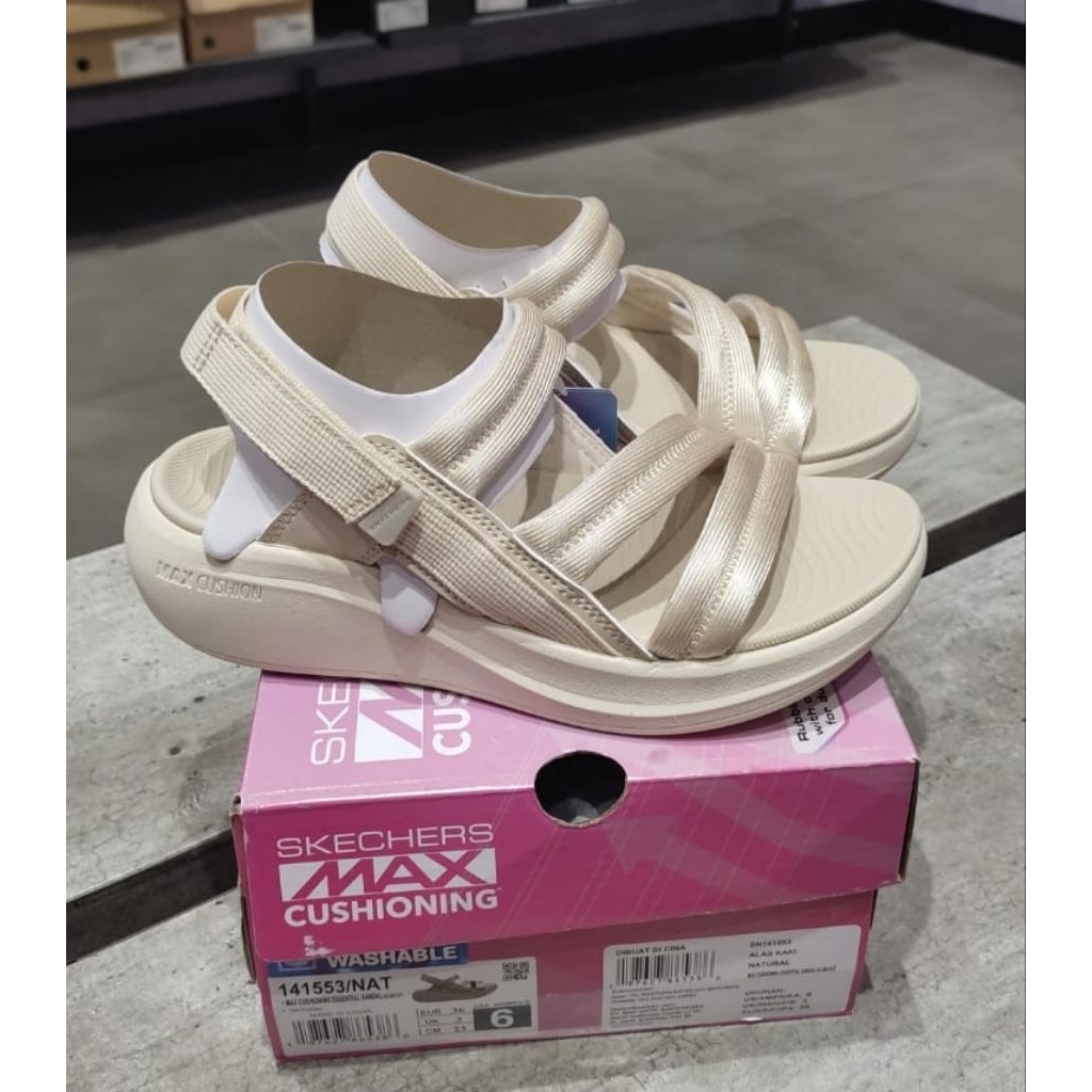Sandal skechers max cushioning essential glam out 141553 for women original ready size 38