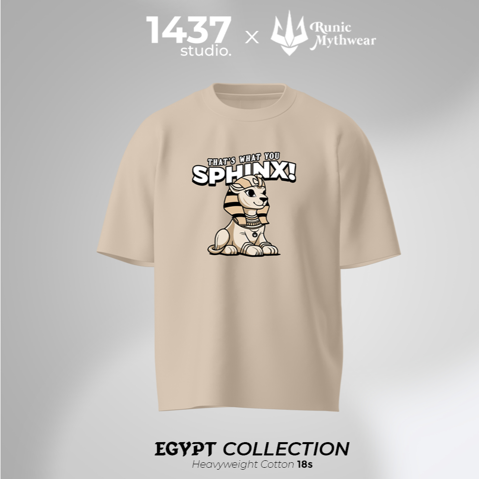 1437 Sphinx Egypt Edition Runic T shirt Oversize Kaos Relaxed Fit Distro Beige