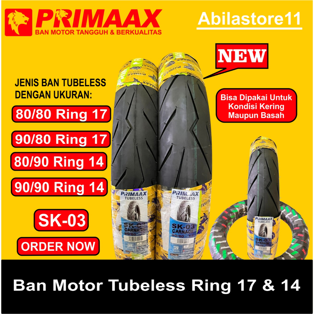 PROMO Ban Motor PRIMAAX Sk03  Ring 17 & 14 Baru Dan Original Tubles